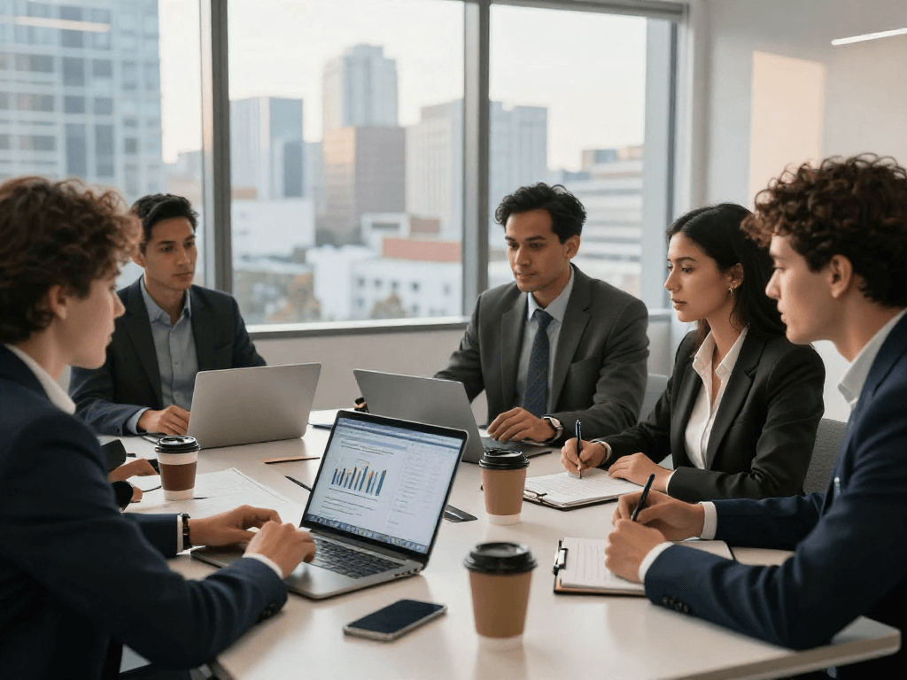 Professionals bespreken zakelijke lening opties in een moderne kantooromgeving.