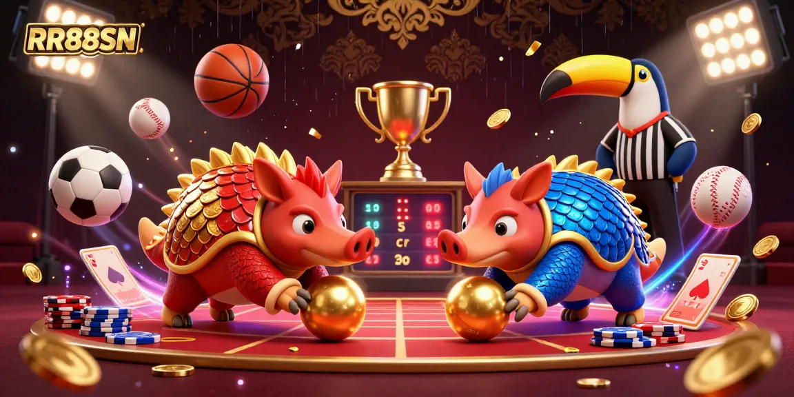 Engage with the thrilling RR88SN casino experience, featuring dynamic pangolins and vibrant sports elements.