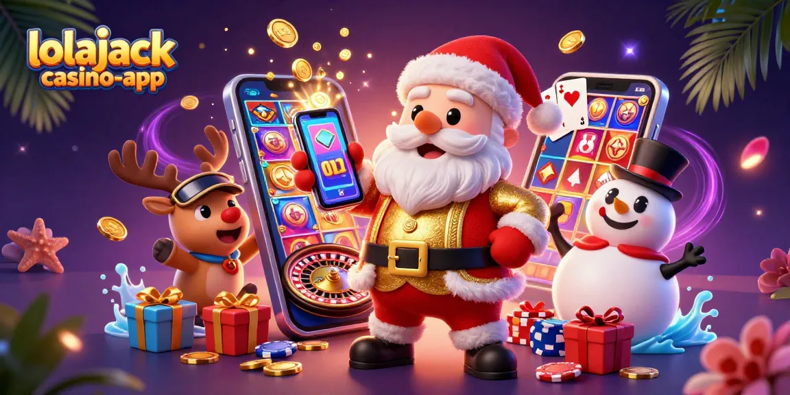 Win big with lolajack casino-app showcasing festive characters and dynamic casino elements.